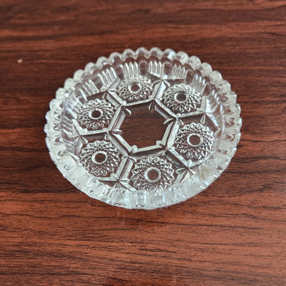 Vintage Small Press Glass Ashtray Trinket Dish
